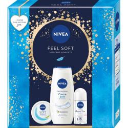 Nivea Zestaw Feel Soft krem nawilżający + roll-on + żel pod prysznic